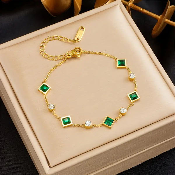 Emerald Gold Station Bracelet