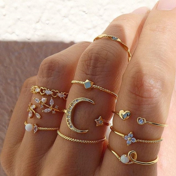10-Pack of Bohemian Silver and Gold-Plated Rings