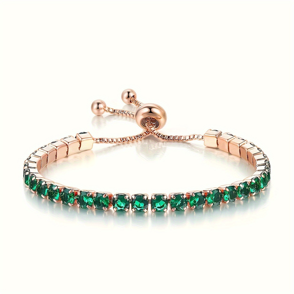 Gold Emerald Adjustable Tennis Bangle