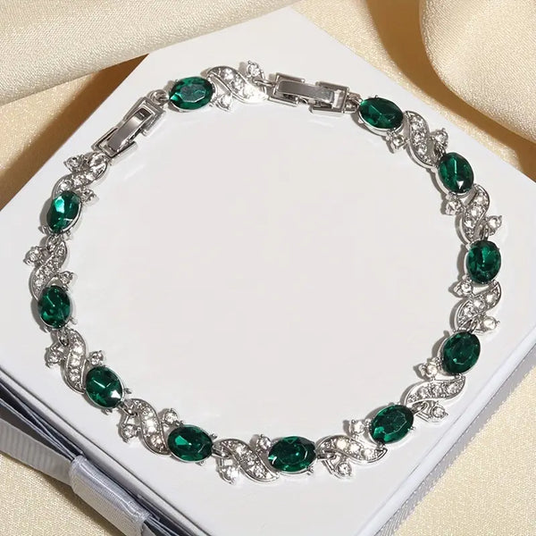 Silver Emerald Vintage Chain Bracelet