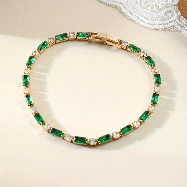 Emerald Gold Alternating Tennis Bracelet