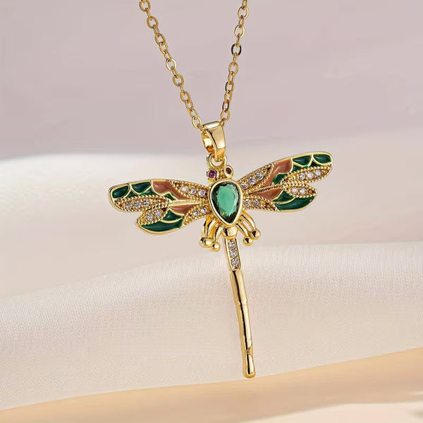 Emerald Dragonfly Grace Necklace