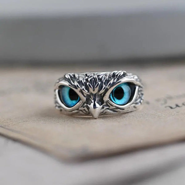 Good Luck Owl Adjustable Ring in Silver and Opal