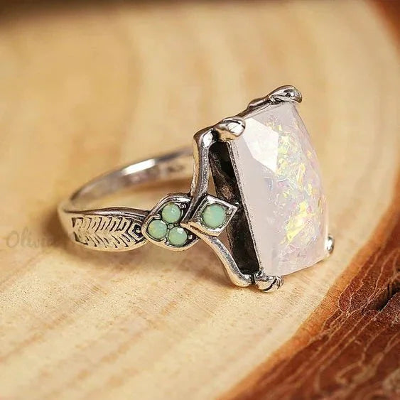 Vintage White Opal Sterling Silver Ring