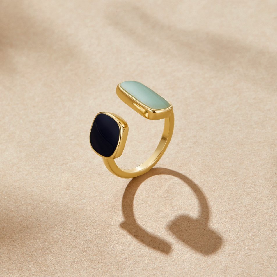 Gold Dual Stone Open Ring