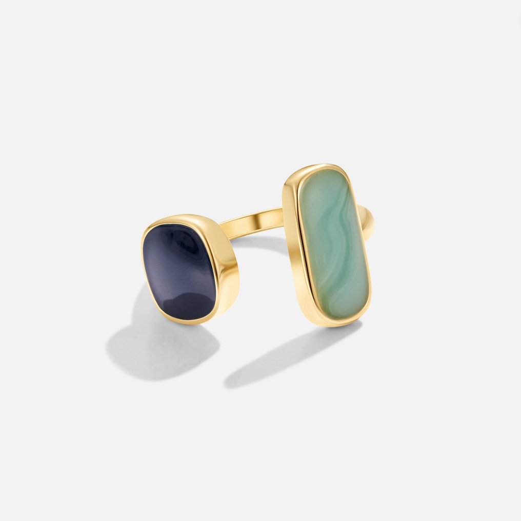 Gold Dual Stone Open Ring