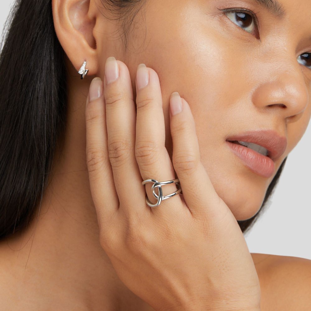 Silver Interlocking Open Ring