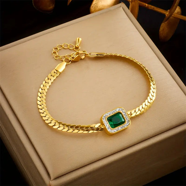 Emerald Gold Chain Bracelet