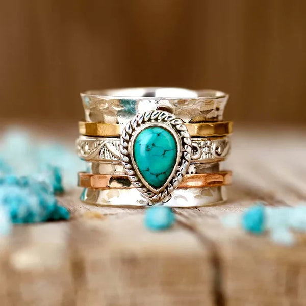 Vintage Turquoise Stone Inlaid Gold and Silver Ring