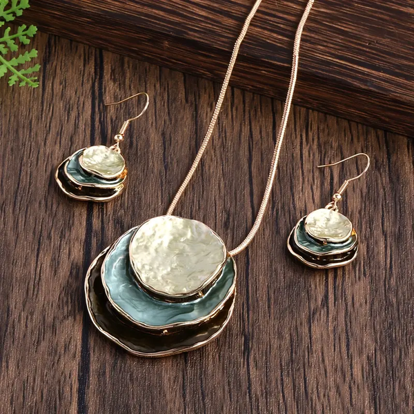 Vintage Blue Layered Gemstone Set (Necklace+Earrings)